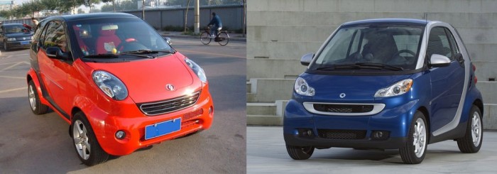 Shuanghuan Noble a Smart ForTwo ellen. Lehetetlen tagadni a hasonlóságot, a városi törpe a Smartot birtokló Mercedes számára is szemet szúrt, és jogi lépéseket helyeztek kilátásba ha a Noble Európában is forgalmazásba kerül.