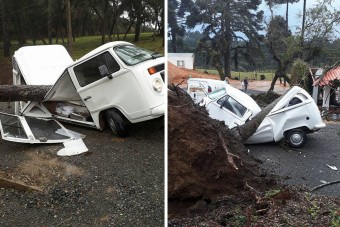 Videó bizonyítja, hogy ez a kilapított VW kisbusz elhajt a helyszínről
