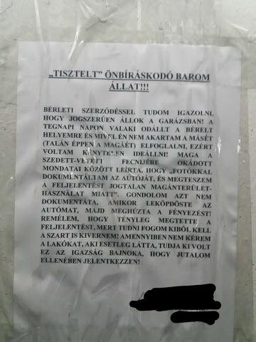 Kemény, dühös cetlit hagyott egy magyar autós 1