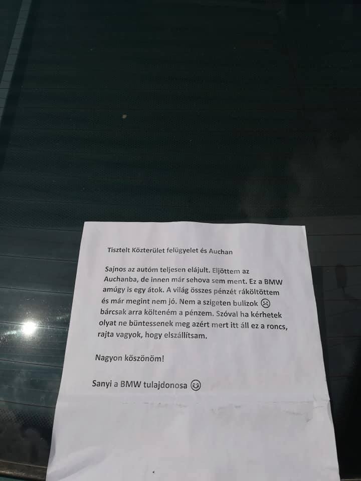 Jóindulatra játszó cetlivel üzent a magyar BMW-s 2