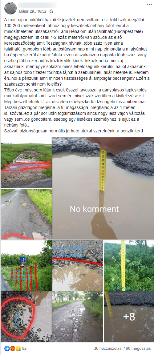 Kiakadt a magyar autós a rossz út miatt, lefotózott mindent 1