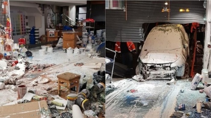 Színes szomorú káoszt okozott a festékboltba rongyoló autós 1