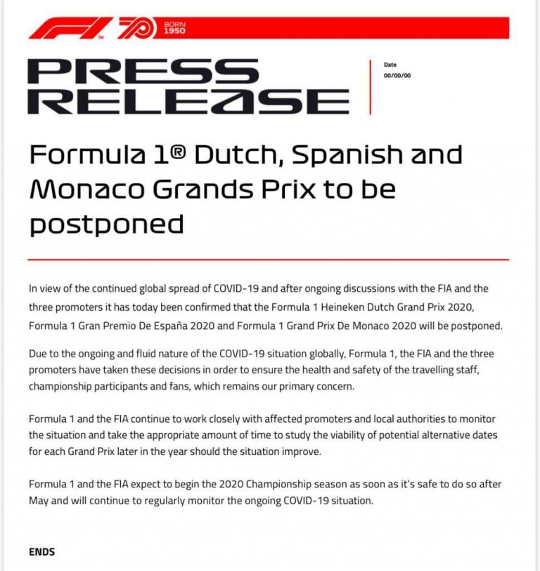 F1: Hivatalos, újabb három futamot halasztanak 2