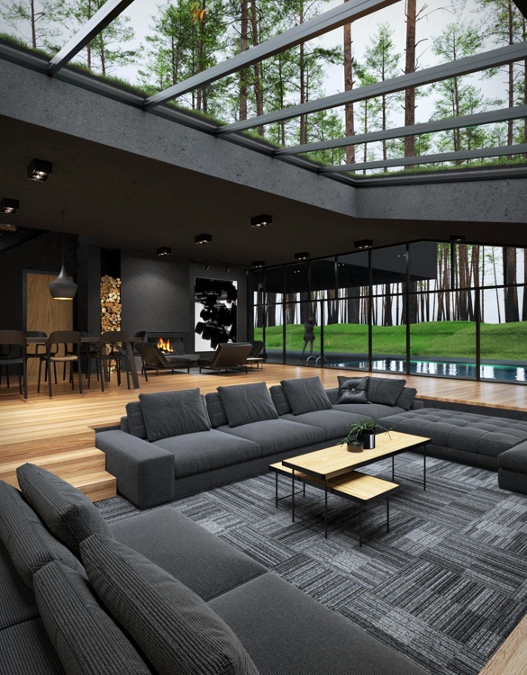 Filmes főgonoszok búvóhelye is lehetne ez a matt fekete luxuslakás az erdő mélyén 6