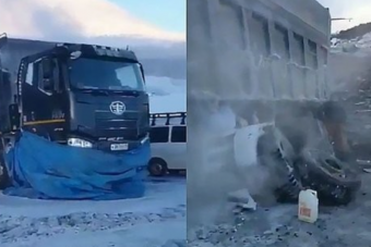 Riasztó dolog történt a -50 fokos hidegben a kamion kerekeivel