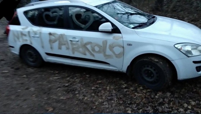 Sárral vagy kutyaürülékkel írták ezt az üzenetet a Hárshegyen parkoló autóra? 1