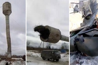 Picit elszámolták, hová is fog dőlni a víztorony, ami szerencsétlen UAZ-t csapta szét