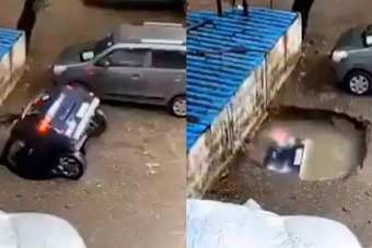 Megnyílt a föld egy autó alatt Indiában