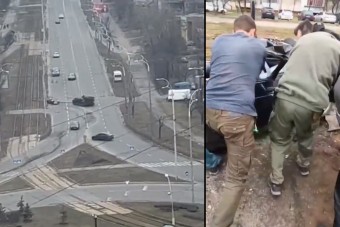 Egy tank áthajtott egy civil autóson Kijevben