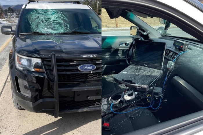 Nézni is rossz, ahogy a rendőrautó szélvédőjébe csapódik az elszabadult kerék 1