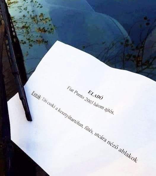 A nap hirdetése: cuki cetlivel a szélvédőn keres új gazdát ez az autó 1 A nap hirdetése: cuki cetlivel a szélvédőn keres új gazdát ez az autó 1