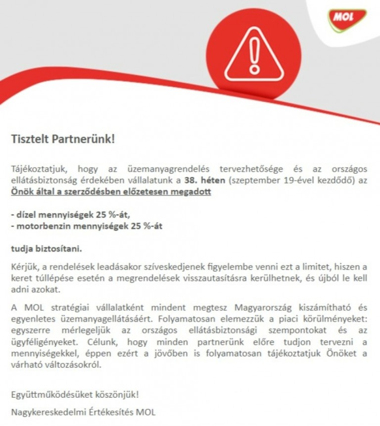 Újabb korlátozást vezet be a Mol 2