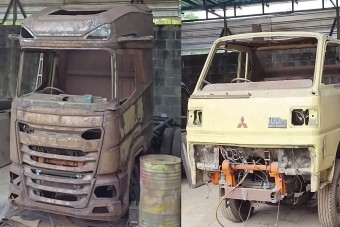 Roncsteherautóból épített magának nyerges vontatót