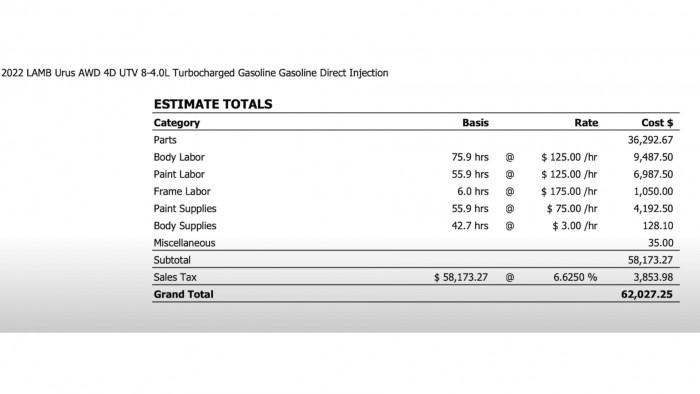 22 millió forintért javítják ki ezt az enyhének tűnő töréskárt, de az autó sem akármilyen 1