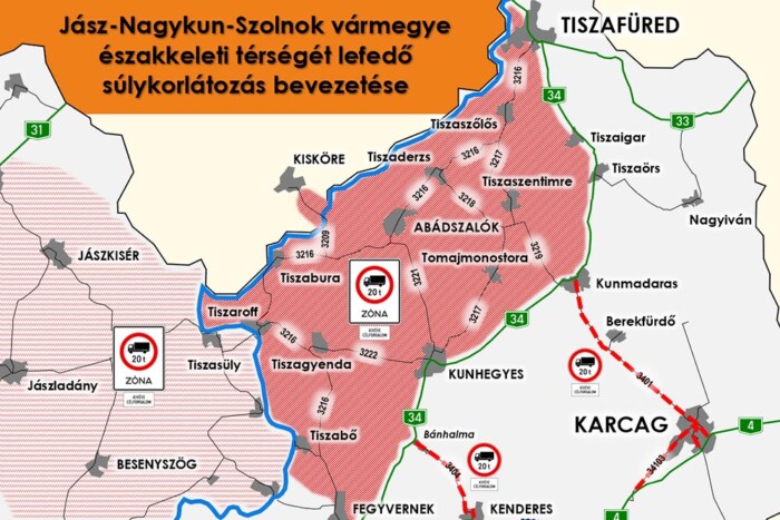 Kitiltják a teherautós forgalmat egy jászi régióból