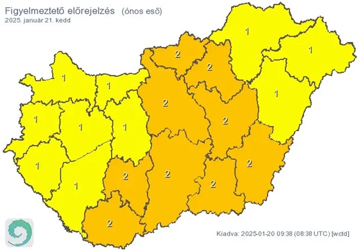 Riasztást adtak ki, nagy ónos eső jön kedden 1