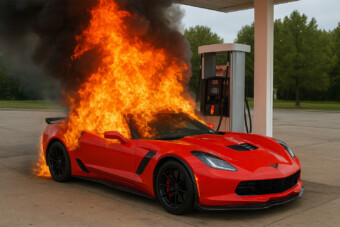 Benzinkúton égett porrá egy szupersportautó, 23 ezer modellt hívnak vissza