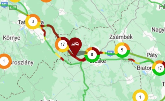 Teljesen elesett az M1-es, mindkét irányban áll a forgalom 1 Teljesen elesett az M1-es, mindkét irányban áll a forgalom 1