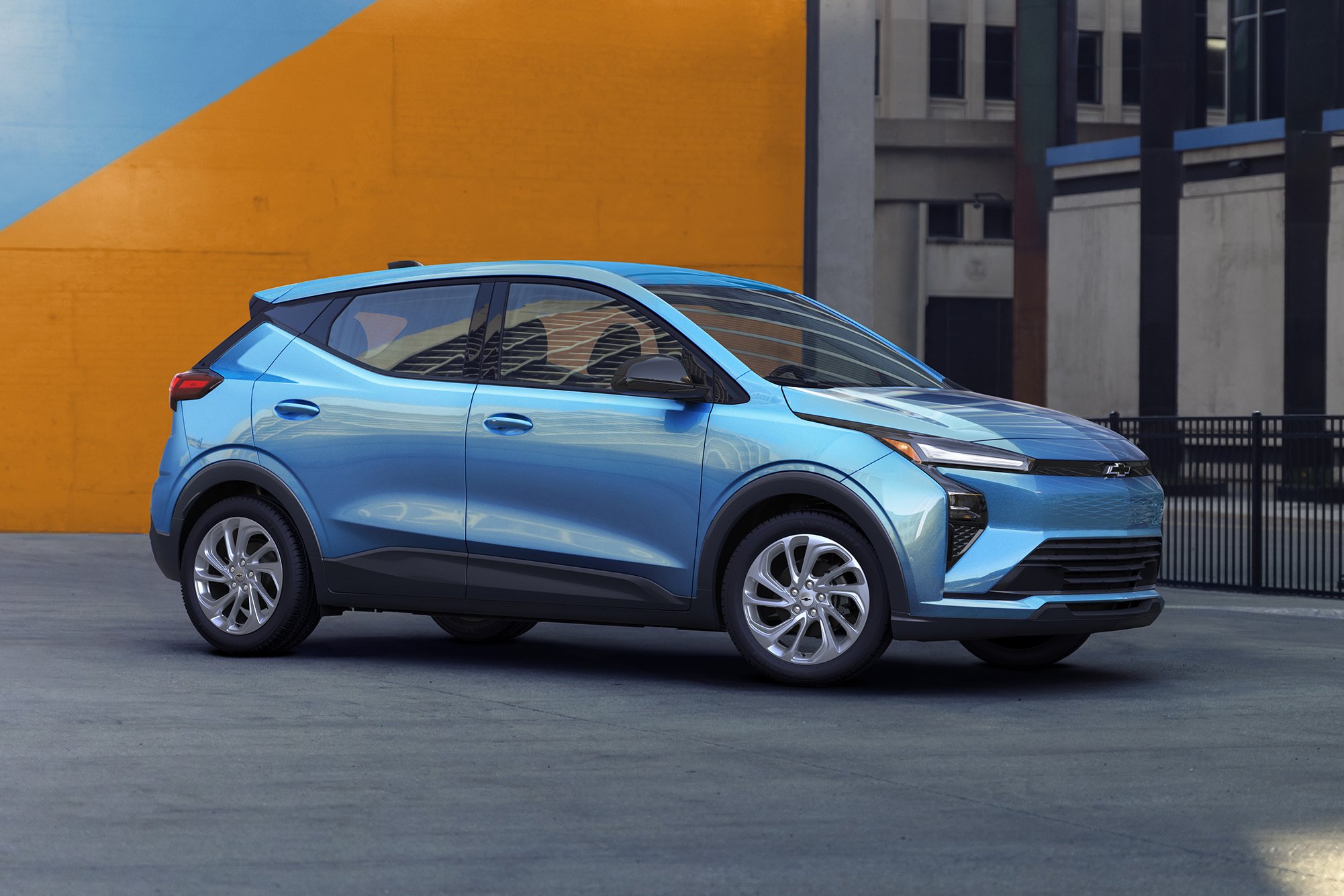 Front 34 of the Bolt EV LT in Marina Blue | Vezess